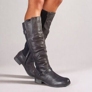 LifeStride Black Riding Boots Leather & Stretch Back Zip Knee High Size 7.5